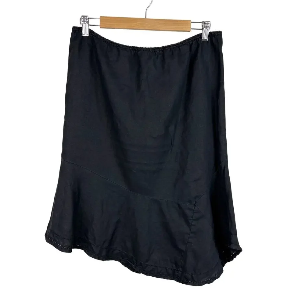 Vtg Y2K Old Navy Linen Asymmetrical Ruffle Hem Midi Skirt Womens Sz 12 Lagenlook